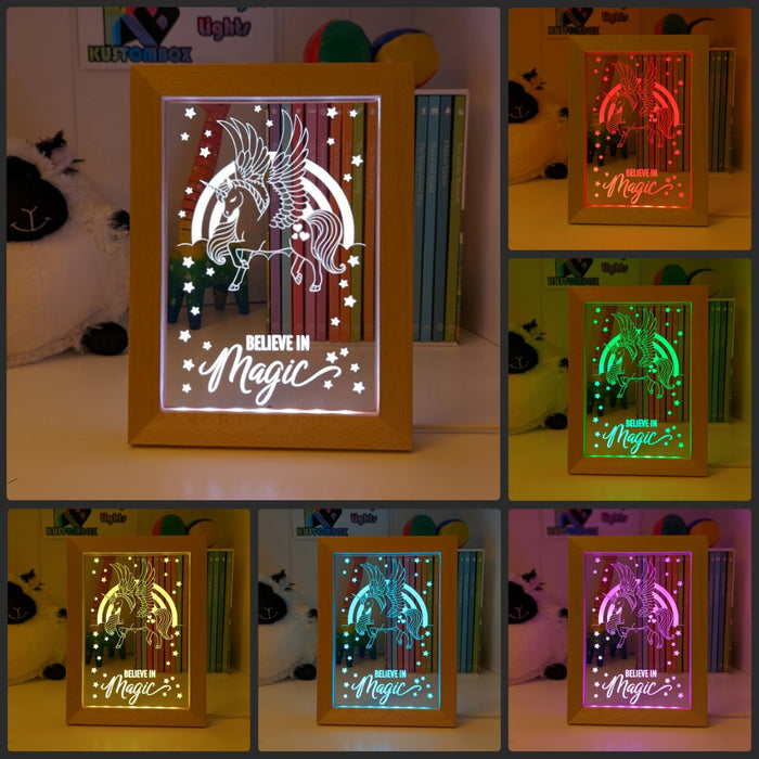 Pegasus Unicorn Pony Personalised Name Timber Frame USB 3D LED Night Light Lamp - KustomboxNight Lights & Ambient LightingKustomboxTimber Frame Light - $34.99