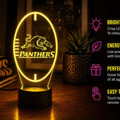 Penrith Panthers Ball Shaped Personalised 3D LED Night Light Lamp - KustomboxNight Lights & Ambient LightingKustomboxStandard SizeBlack 16 Colours + Remote