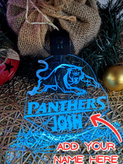 Penrith Panthers LED night light bauble featuring flash and fade colour change modes. Add your name, christmas decoration 