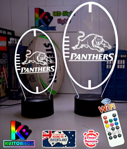 Personalised Penrith Panthers 3D LED night light glowing in 7 colours, perfect for kids or man caves, Ball shaped lamp