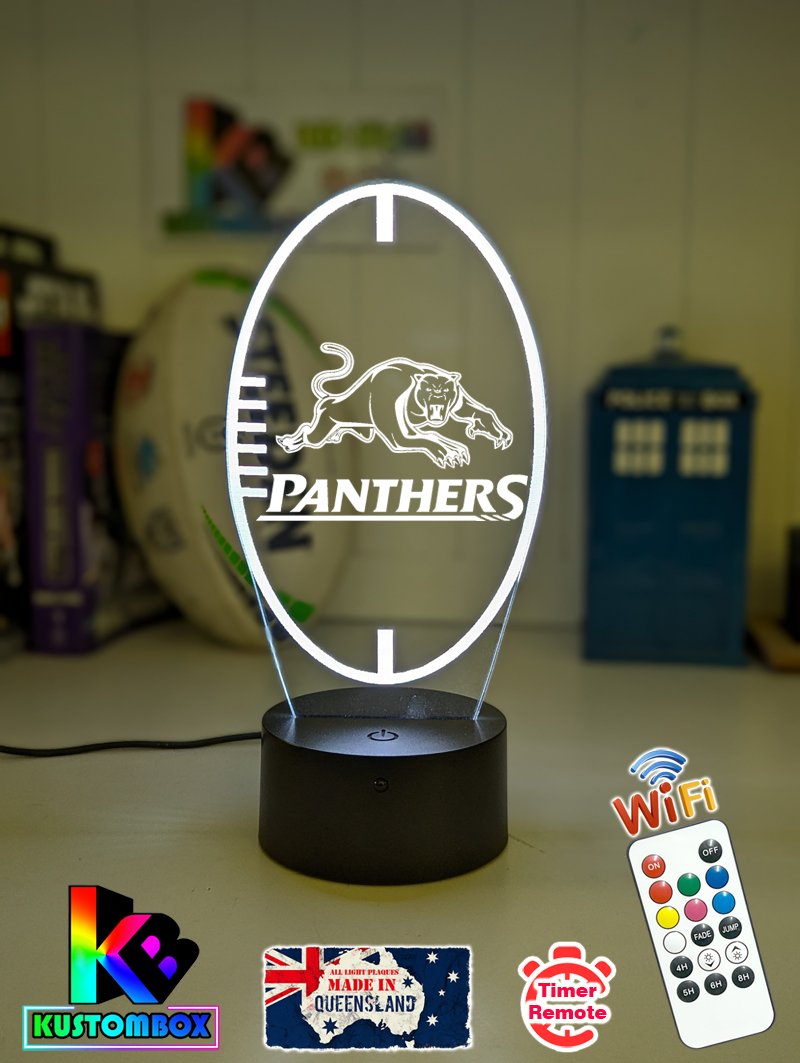 Penrith Panthers logo 3D acrylic light with 16-colour remote, ideal NRL gift for bedroom or bar, ball shaped logo 