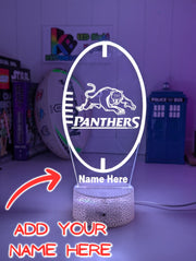 Custom Penrith Panthers LED lamp with engraved name, multi-colour lighting for rugby league fans-white-crackle-base