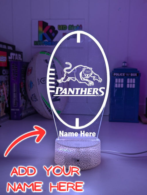 Custom Penrith Panthers LED lamp with engraved name, multi-colour lighting for rugby league fans-white-crackle-base