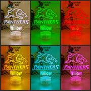Custom Penrith Panthers LED lamp with 7-colour glow, perfect NRL-themed gift, white crackle colour collage choice