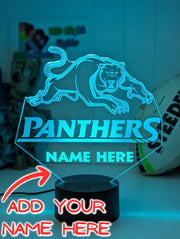  Penrith Panthers rugby league 3D LED night light with USB power and multi-colour fade mode, custom name  option
