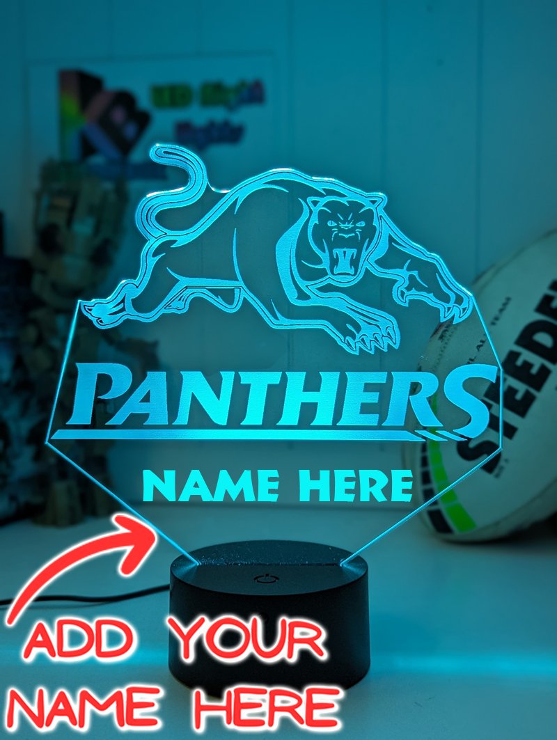  Penrith Panthers rugby league 3D LED night light with USB power and multi-colour fade mode, custom name  option
