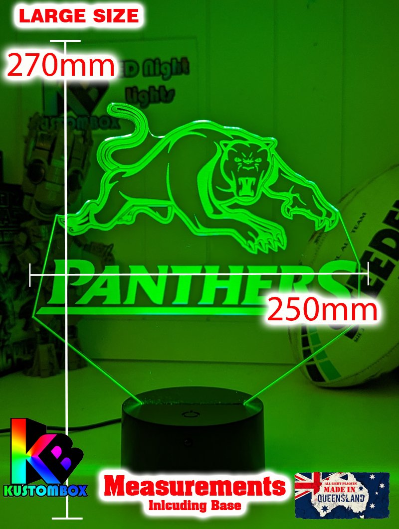 Penrith Panthers logo 3D acrylic light with 16-colour remote, ideal NRL gift for bedroom or bar. Large size lamp 