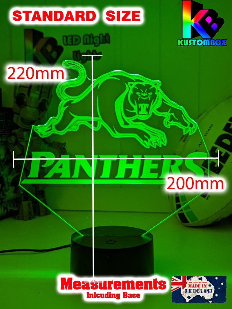  Personalised Penrith Panthers LED night light featuring team logo outline and custom engraving, standard small size lamp 