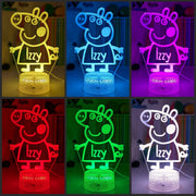 Peppa the Pig Personalised Name - 3D LED Night Light 7 Colours + Remote Control - KustomboxNight Lights & Ambient LightingKustomboxStandard