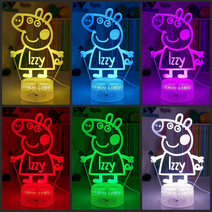 Peppa the Pig Personalised Name - 3D LED Night Light 7 Colours + Remote Control - KustomboxNight Lights & Ambient LightingKustomboxStandard