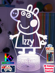 Peppa the Pig Personalised Name - 3D LED Night Light 7 Colours + Remote Control - KustomboxNight Lights & Ambient LightingKustomboxStandard