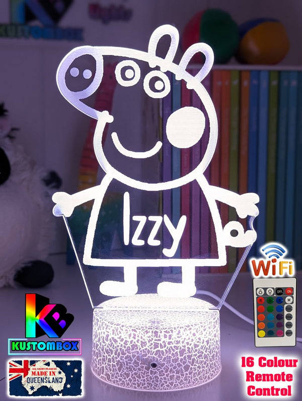 Peppa the Pig Personalised Name - 3D LED Night Light 7 Colours + Remote Control - KustomboxNight Lights & Ambient LightingKustomboxStandard