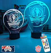 Dallas Mavericks logo 3D LED light with 16-colour remote, great NBA gift for man cave or bedroom