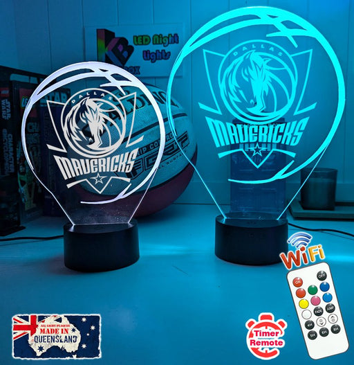 Dallas Mavericks logo 3D LED light with 16-colour remote, great NBA gift for man cave or bedroom