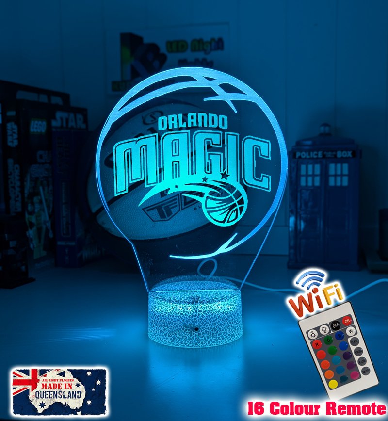 Custom Orlando Magic lamp with 7-colour glow, perfect basketball-themed gift