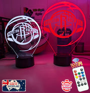 personalised Houston Rockets 3D LED night light glowing in 7 colours, perfect for fans or kids’ rooms