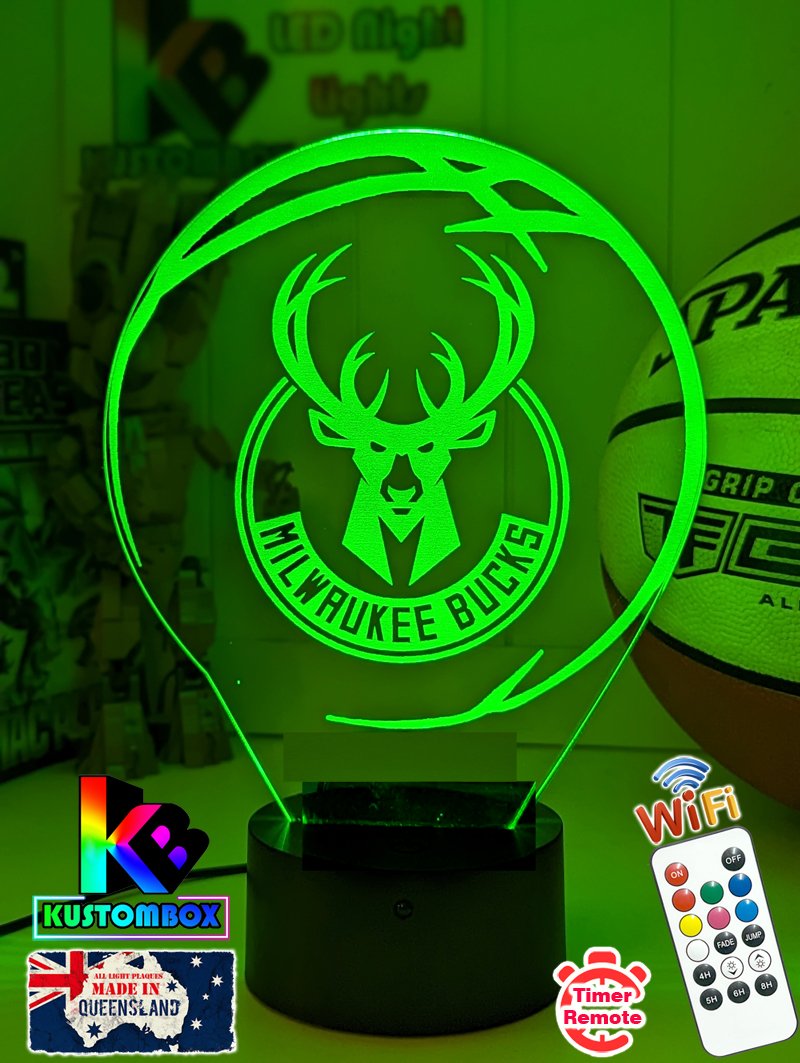  Milwaukee Bucks NBA 3D LED night light with USB power, fade and strobe lighting modes