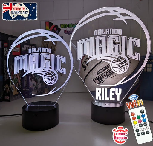 personalised Orlando Magic 3D LED night light glowing in 7 colours, perfect for fans or kids’ rooms