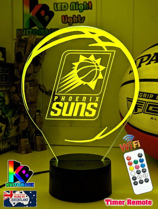 personalised Phoenix Suns 3D LED night light glowing in 7 colours, perfect for fans or kids’ rooms