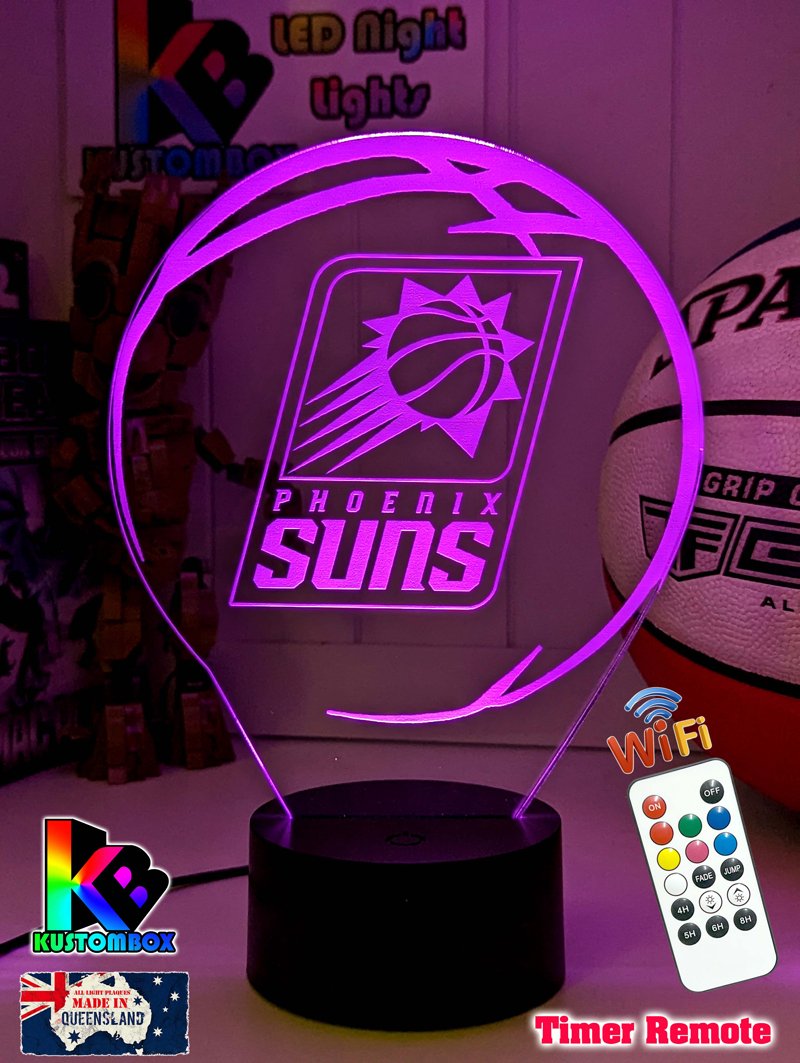 Custom Phoenix Suns lamp with 7-colour glow, perfect basketball-themed gift