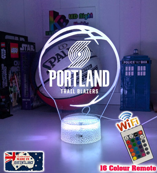 personalised Portland Trail Blazers 3D LED night light glowing in 7 colours, perfect for fans or kids’ rooms