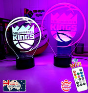 personalised Sacramento Kings 3D LED night light glowing in 7 colours, perfect for fans or kids’ rooms