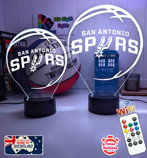 personalised San Antonio Spurs 3D LED night light glowing in 7 colours, perfect for fans or kids’ rooms