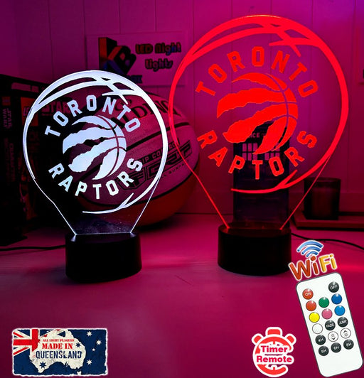 personalised Toronto Raptors 3D LED night light glowing in 7 colours, perfect for fans or kids’ rooms