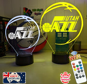 personalised Utah Jazz 3D LED night light glowing in 7 colours, perfect for fans or kids’ rooms