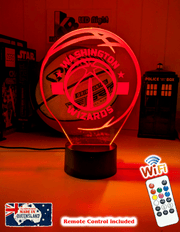 personalised Washington Wizards 3D LED night light glowing in 7 colours, perfect for fans or kids’ rooms