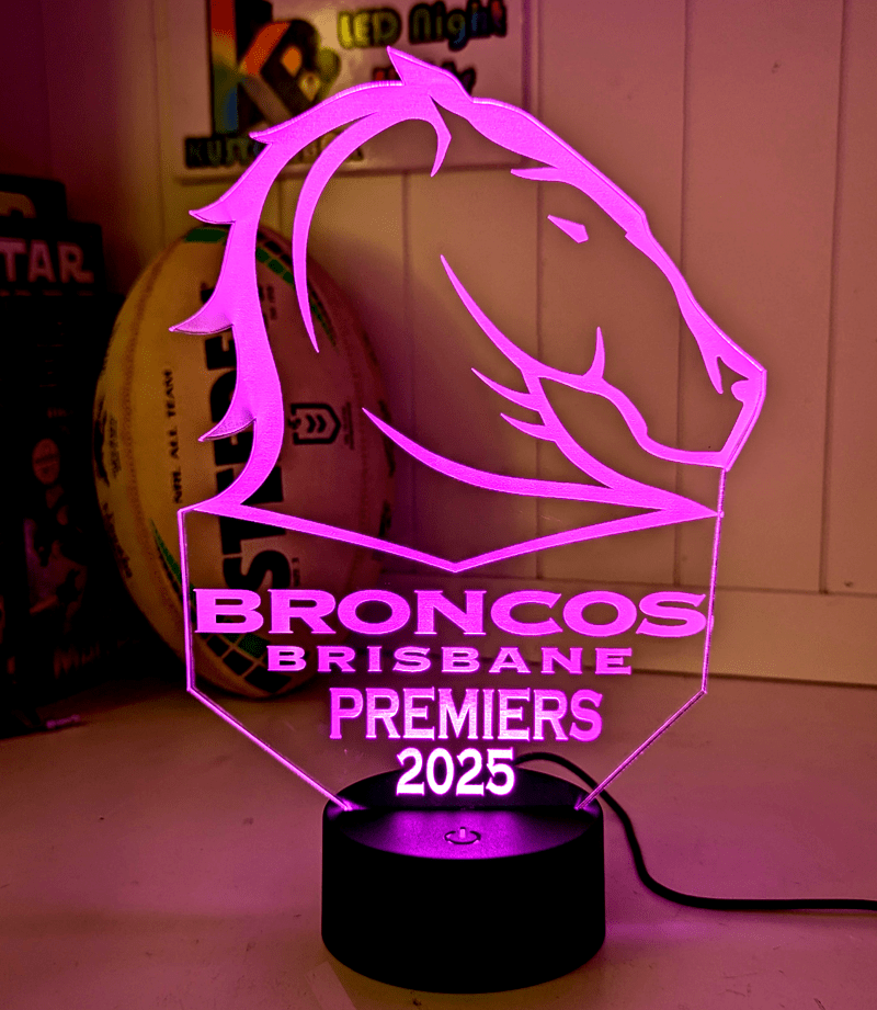 Personalised Brisbane Broncos 3D LED Night Light Logo Custom Name Lamp - KustomboxFootballKustomboxStandard Size
