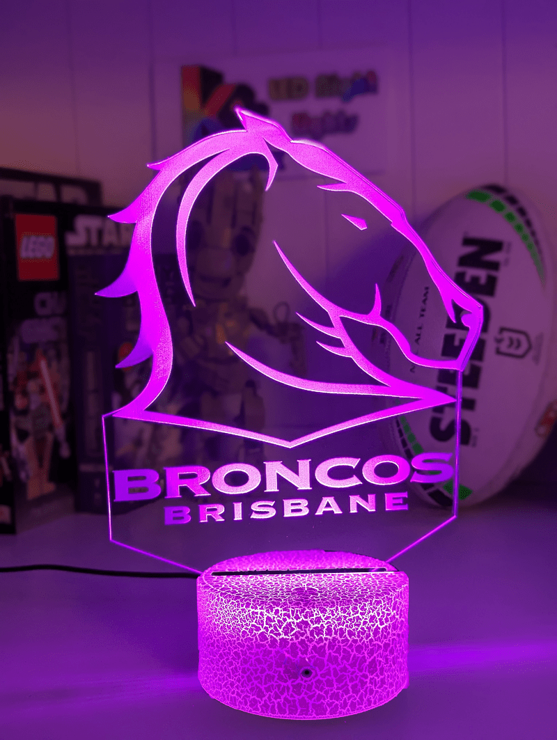 Personalised Brisbane Broncos 3D LED Night Light Logo Custom Name Lamp - KustomboxFootballKustomboxStandard Size