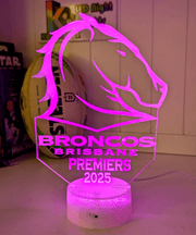 Personalised Brisbane Broncos 3D LED Night Light Logo Custom Name Lamp - KustomboxFootballKustomboxStandard Size