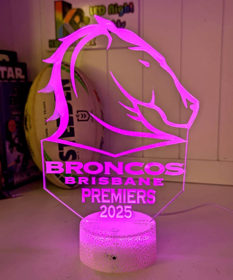 Personalised Brisbane Broncos 3D LED Night Light Logo Custom Name Lamp - KustomboxFootballKustomboxStandard Size
