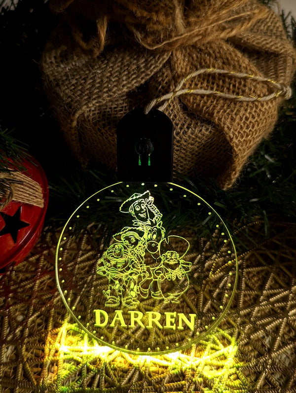 Personalised Buzz & Woody Christmas Tree Bauble 3D LED Light Decoration - KustomboxNight Lights & Ambient LightingKustomboxS3 The Gang Standard