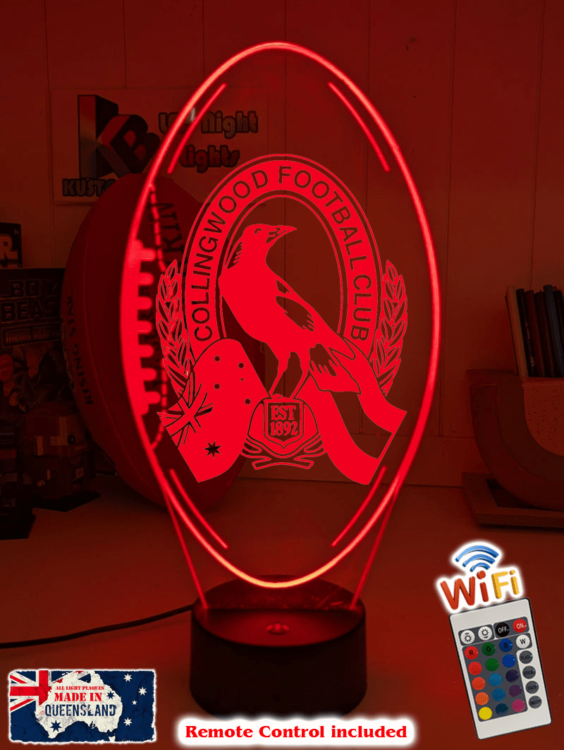 Personalised Collingwood Magpies Old Logo Ball - Shaped 3D LED Night Light AFL Lamp - KustomboxNight Lights & Ambient LightingKustomboxStandard Size