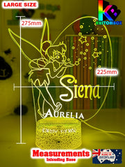 Personalised Fairy Tinker Bell 3D LED Night Light Lamp - KustomboxNight Lights & Ambient LightingKustomboxStandard Size - No NameWhite Crack Base