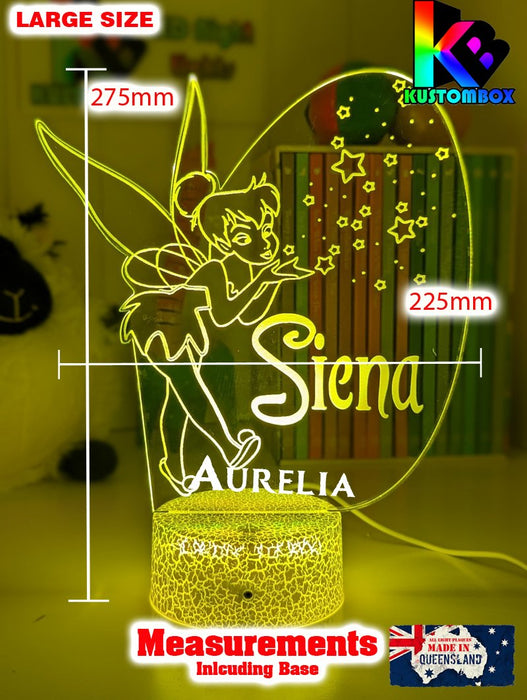 Personalised Fairy Tinker Bell 3D LED Night Light Lamp - KustomboxNight Lights & Ambient LightingKustomboxStandard Size - No NameWhite Crack Base