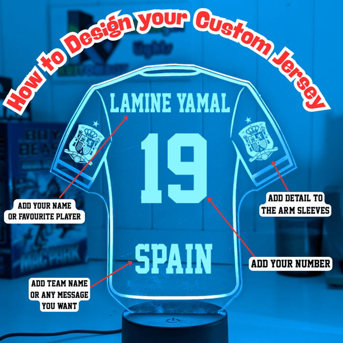 Personalised Football Soccer Jersey 3D LED Light Night 7 Colour Team Trophy Lamp - KustomboxNight Lights & Ambient LightingKustomboxStandard Size - Name Option