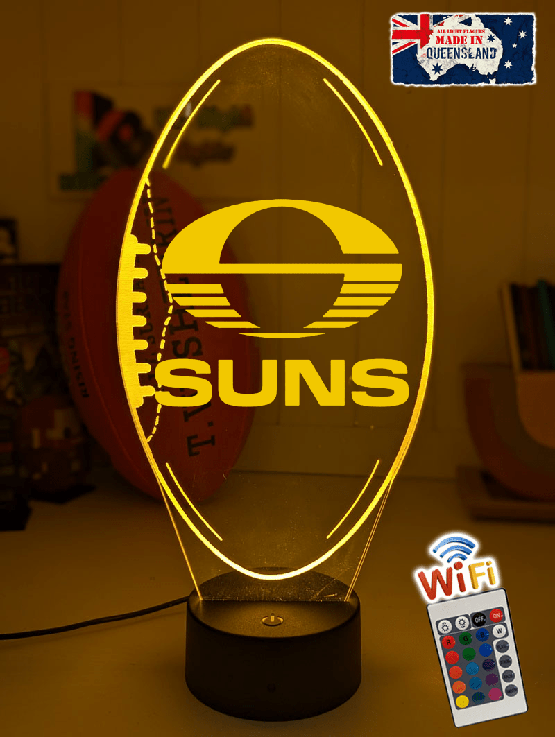 Personalised Gold Coast Suns Ball - Shaped 3D LED Night Light AFL Themed Lamp - KustomboxNight Lights & Ambient LightingKustomboxStandard Size