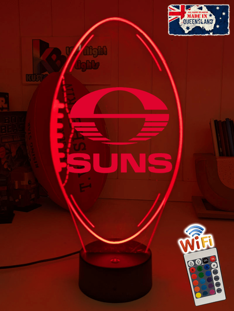 Personalised Gold Coast Suns Ball - Shaped 3D LED Night Light AFL Themed Lamp - KustomboxNight Lights & Ambient LightingKustomboxStandard Size