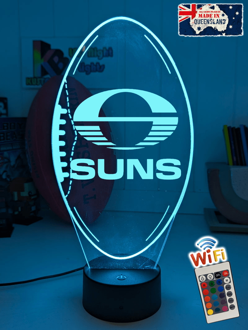 Personalised Gold Coast Suns Ball - Shaped 3D LED Night Light AFL Themed Lamp - KustomboxNight Lights & Ambient LightingKustomboxStandard Size