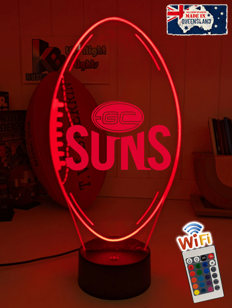 Personalised Gold Coast Suns Ball - Shaped 3D LED Night Light Lamp - KustomboxNight Lights & Ambient LightingKustomboxStandard Size