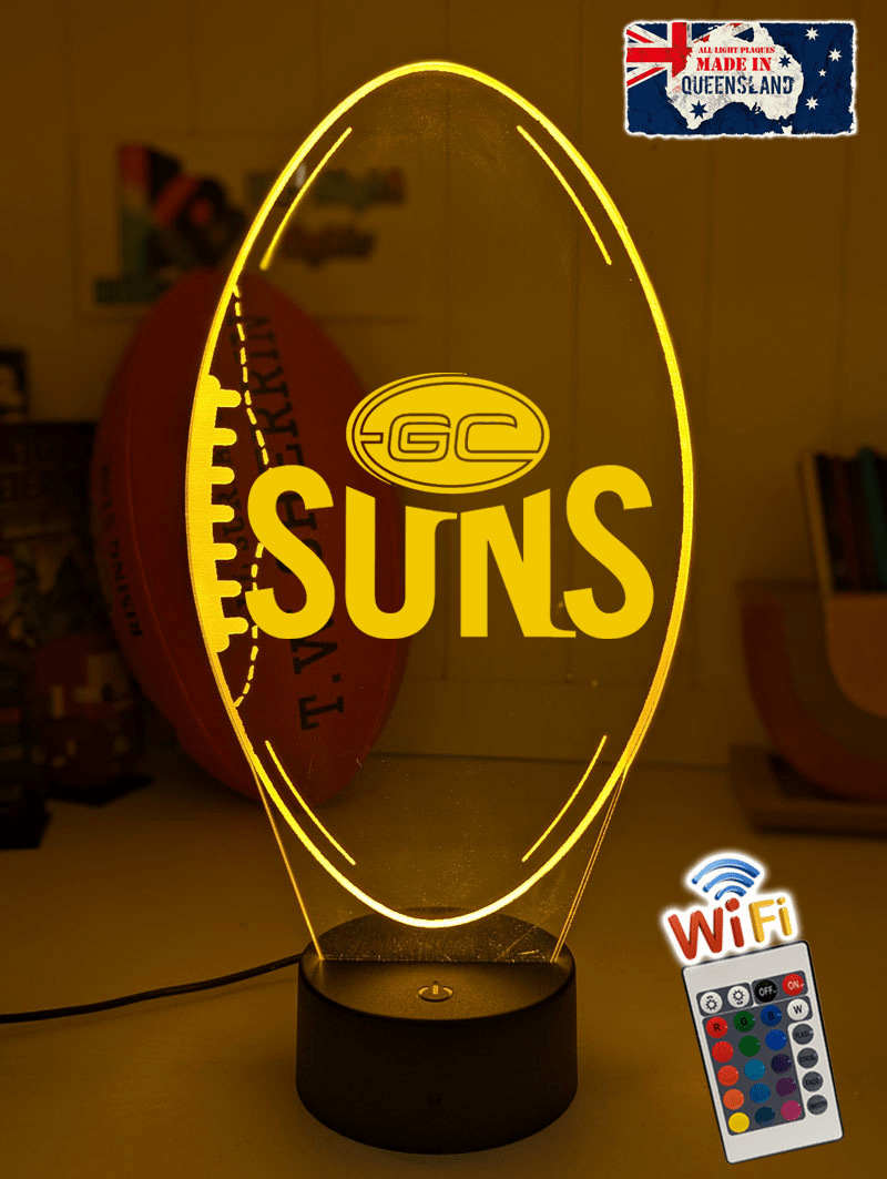 Personalised Gold Coast Suns Ball - Shaped 3D LED Night Light Lamp - KustomboxNight Lights & Ambient LightingKustomboxStandard Size