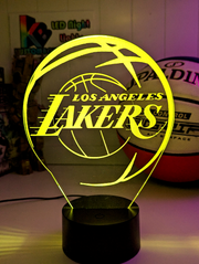 Personalised Los Angeles Lakers 3D LED night light glowing in 7 colours, perfect for fans or kids’ rooms