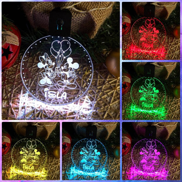 Personalised Mickey & Minnie 3D LED Light Christmas Bauble Decoration - KustomboxNight Lights & Ambient LightingKustomboxBauble - Standard