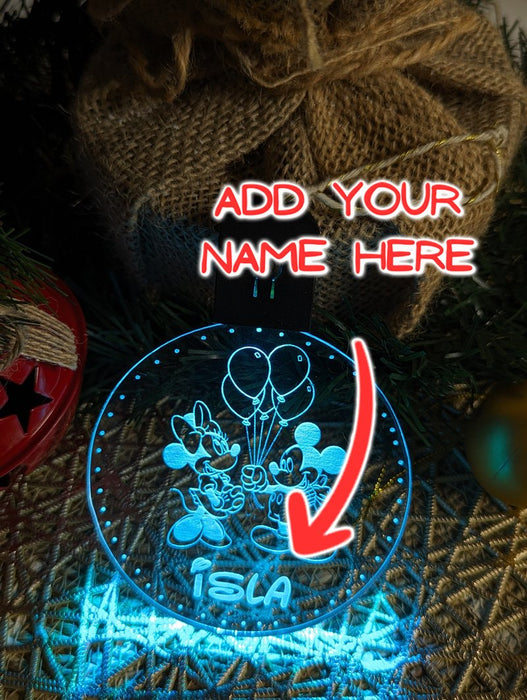 Personalised Mickey & Minnie 3D LED Light Christmas Bauble Decoration - KustomboxNight Lights & Ambient LightingKustomboxBauble - Standard