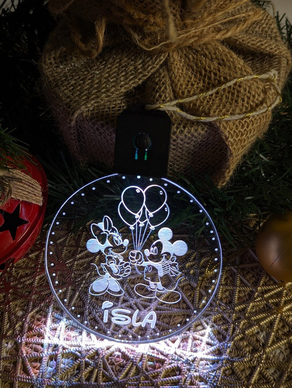 Personalised Mickey & Minnie 3D LED Light Christmas Bauble Decoration - KustomboxNight Lights & Ambient LightingKustomboxBauble - Standard