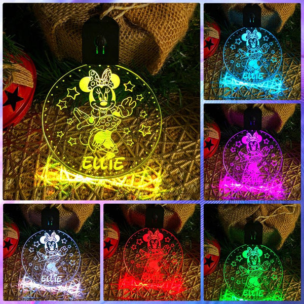 Personalised Minnie Mouse 3D LED Light Christmas Bauble Decoration - KustomboxNight Lights & Ambient LightingKustomboxBauble - Standard