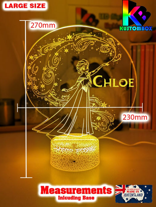 Personalised Name Elsa Snow Swirl Cartoon 3D LED Night Light Lamp - KustomboxNight Lights & Ambient LightingKustomboxStandard Size